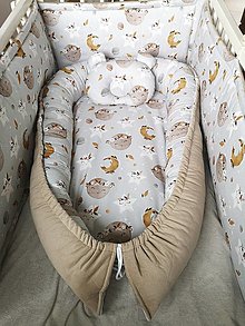 Detský textil - Set do postieľky- mantinel + hniezdo+ vankúš - 16407570_