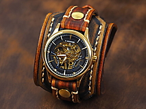 Náramky - Vintage hnedo čierne kožené hodinky,remienok z pravej kože II - 16408061_