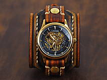 Náramky - Vintage hnedo čierne kožené hodinky,remienok z pravej kože II - 16408062_