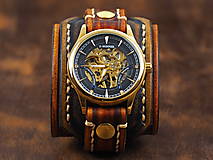 Náramky - Vintage hnedo čierne kožené hodinky,remienok z pravej kože II - 16408063_