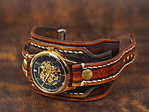 Náramky - Vintage hnedo čierne kožené hodinky,remienok z pravej kože II - 16408064_