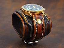 Náramky - Vintage hnedo čierne kožené hodinky,remienok z pravej kože II - 16408065_