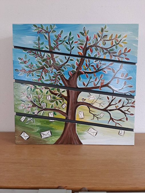 Úložné priestory & Organizácia - Veľká maľovaná poštová schránka - Štyri ročné obdobia - 16407793_