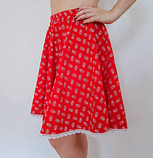 Sukne - Dámska sukňa kruhová červená s bielym vzorom kvietkov - 16407307_