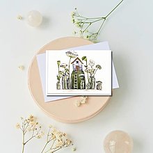 Papier - Pohľadnica s posolstvom "domček v mrkvových kvetoch" - 16408368_
