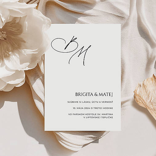 Papiernictvo - Elegantné svadobné oznámenie Brigita s iniciálami mien - 16408932_