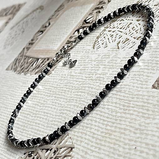 Black Agate Hematite Stainless Steel Necklace and Bracelet / Náhrdelník a náramok achát, hematit E024 (náhrdelník)