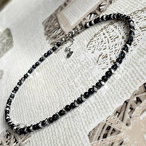 Black Agate Hematite Stainless Steel Necklace and Bracelet / Náhrdelník a náramok achát, hematit E024 (náhrdelník)