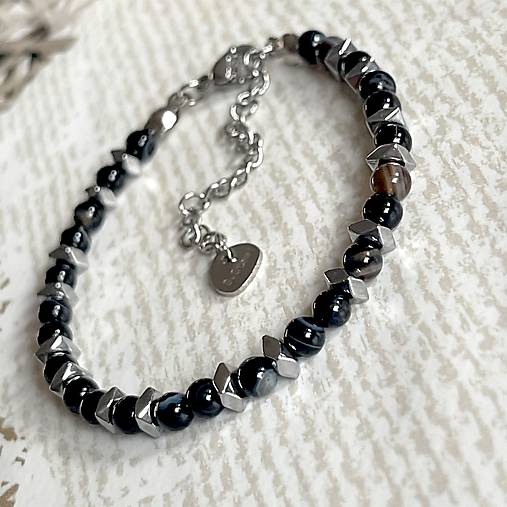 Black Agate Hematite Stainless Steel Necklace and Bracelet / Náhrdelník a náramok achát, hematit E024 (sada náramok + náhrdelník)