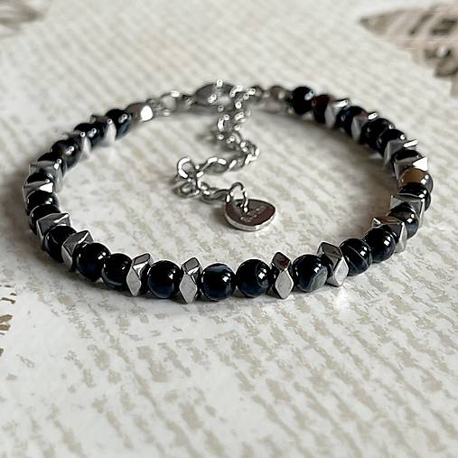 Black Agate Hematite Stainless Steel Necklace and Bracelet / Náhrdelník a náramok achát, hematit E024 (sada náramok + náhrdelník)