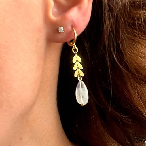 Steel Gold Earrings E024 (Moonstone Steel Gold Earrings / Náušnice mesačný kameň,)