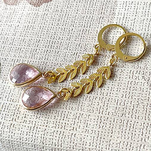 Steel Gold Earrings E024 (Pink Teardrop Steel Gold Earrings / Náušnice ružové slzy,)