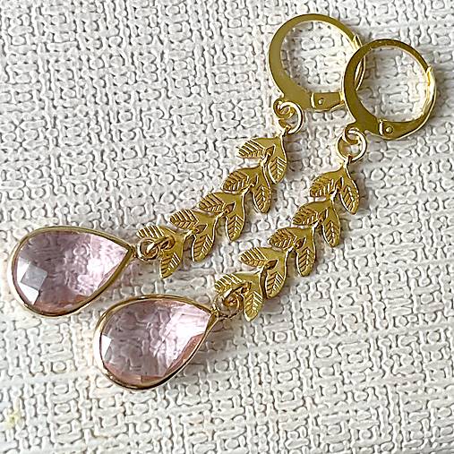 Steel Gold Earrings E024 (Pink Teardrop Steel Gold Earrings / Náušnice ružové slzy,)