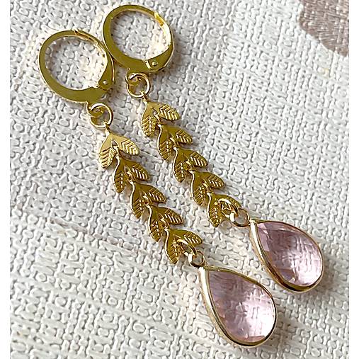 Steel Gold Earrings E024 (Pink Teardrop Steel Gold Earrings / Náušnice ružové slzy,)