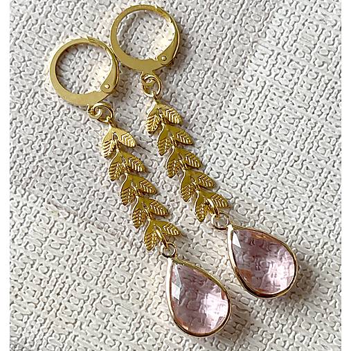 Steel Gold Earrings E024 (Pink Teardrop Steel Gold Earrings / Náušnice ružové slzy,)