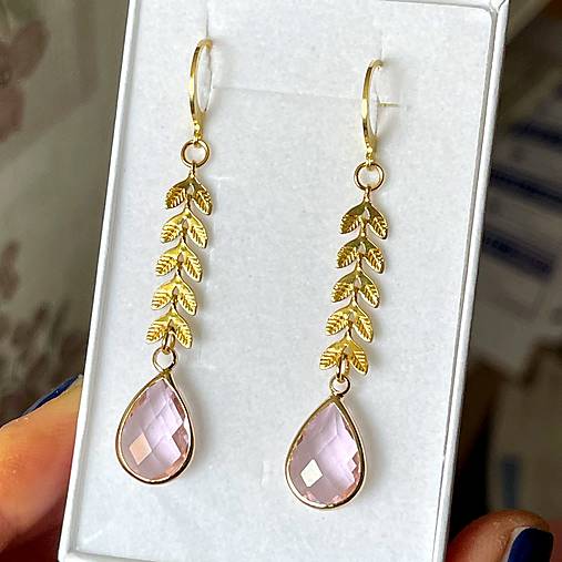 Steel Gold Earrings E024 (Pink Teardrop Steel Gold Earrings / Náušnice ružové slzy,)