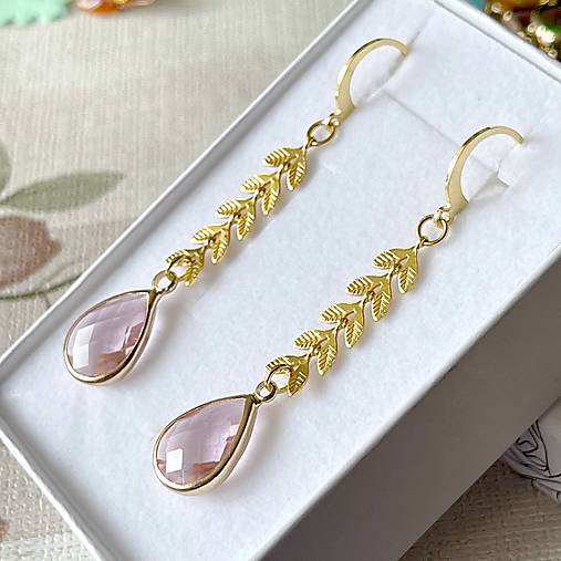 Steel Gold Earrings E024 (Pink Teardrop Steel Gold Earrings / Náušnice ružové slzy,)