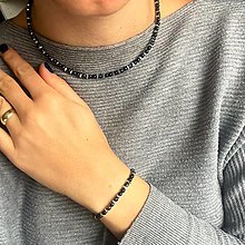 Sady šperkov - Black Agate Hematite Stainless Steel Necklace and Bracelet / Náhrdelník a náramok achát, hematit E024 - 16409634_