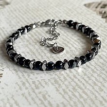 Sady šperkov - Black Agate Hematite Stainless Steel Necklace and Bracelet / Náhrdelník a náramok achát, hematit E024 (náramok) - 16409638_