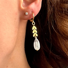 Náušnice - Steel Gold Earrings E024 (Moonstone Steel Gold Earrings / Náušnice mesačný kameň,) - 16409853_