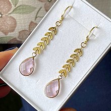 Náušnice - Steel Gold Earrings E024 (Pink Teardrop Steel Gold Earrings / Náušnice ružové slzy,) - 16409887_