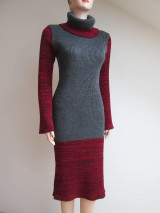 Šaty - Pletené šaty - šedočervené - 16411299_