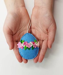 Dekorácie - Veľkonočné vajíčko s kvetinkami (modré) - 16410432_