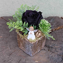 Dekorácie - Dušičky-drobná ikebana Zita 1, s anjelikom a čiernou ružou - 16410821_