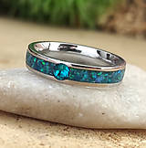 Prstene - Oceľový prsteň s modrým opálom a achátom - 16411740_