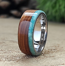 Prstene - Oceľový prsteň s olivou a tyrkysom - 16412053_