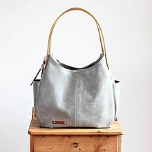 Veľké tašky - Kožená "HOBO" kabelka *smoky gray* - 16410813_