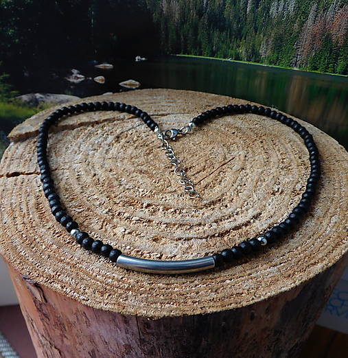 Náhrdelníky - Náhrdelník-dřevo s nerez trubičkou - 16411491_