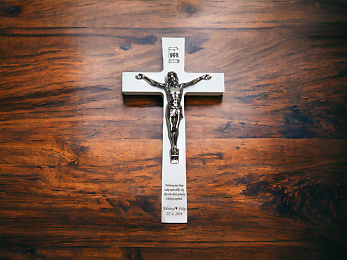 Svadobný krížik biely a strieborný Ježiš