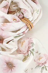 Šatky - Dámska exkluzívna šatka zo 100% ľanu s romantickými kvetmi "Linen peony" - 16413976_