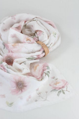 Šatky - Dámska exkluzívna šatka zo 100% ľanu s romantickými kvetmi "Linen peony" - 16413985_