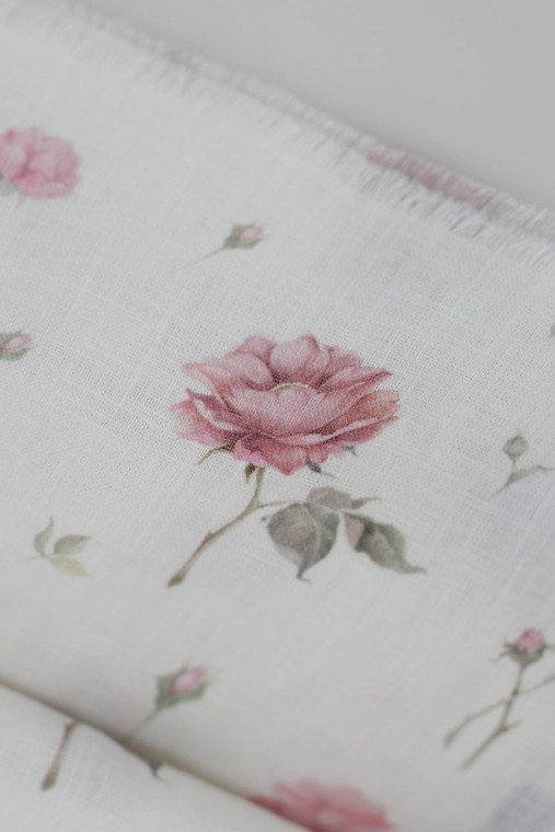 Dámska exkluzívna šatka zo 100% ľanu s romantickými kvetmi "Linen rose"