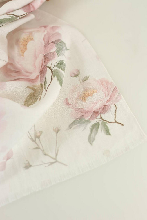 Dámska exkluzívna šatka zo 100% ľanu s romantickými kvetmi "Linen peony"