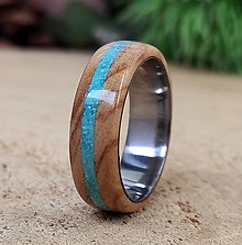 Prstene - Oceľový prsteň s olivou a tyrkysom - 16413549_