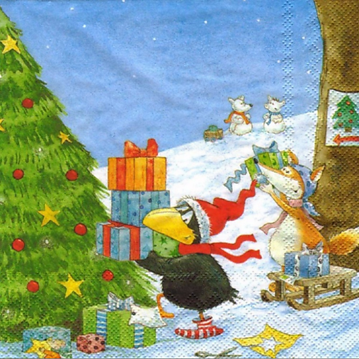 Papier - Servítka Nezbedný havran a Vianoce 4ks (S368) - 16414094_