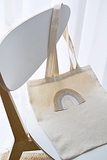 Nákupné tašky - Bavlnená taška s motívom zo špagátu (Dúha béžová) - 16415962_