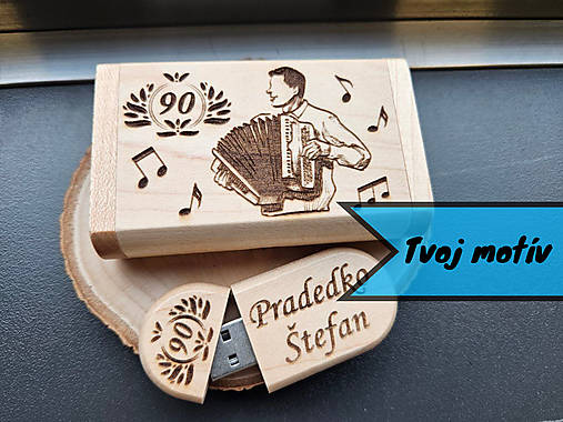 Papiernictvo - USB kľúč drevený 32 GB + krabička - s vlastným motívom (USB kľúč drevený 32 GB + krabička) - 16416714_