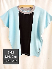 Topy, tričká, tielka - Dámské triko tyrkys s černou M/L, L/XL - 16415378_