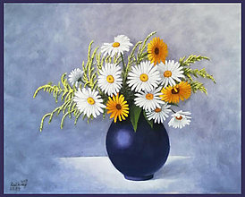 Obrazy - Margaréty a žlté kvety - 16420712_