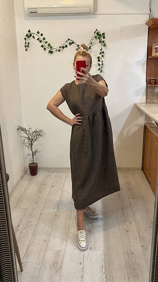 Šaty - MAXI Ľanové Šaty s Vreckami /KAKAO BROWN/ - 16417984_