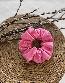 Ozdoby do vlasov - Scrunchie gumička ružová s bodkami Jar - 16419789_