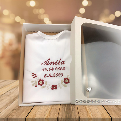 Detské oblečenie - Košieľka na krst  k09 bordová strieborná v darčekovom balení - 16419795_