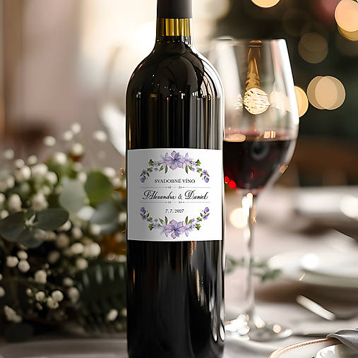 Úložné priestory & Organizácia - 201. Svadobná etiketa na fľašu - fialová 12 ks - 16421337_