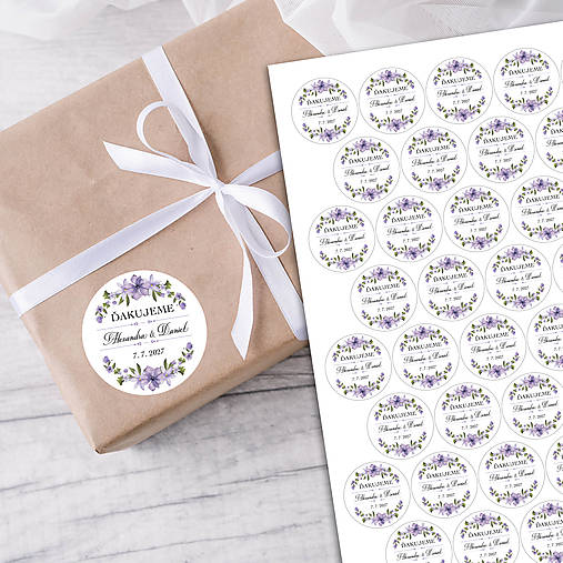Úložné priestory & Organizácia - 201a. Svadobná nálepka "ďakujeme"- fialová 40ks - 16421393_