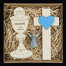 Dekorácie - Darček na krst / prvé sväté prijímanie [S-0035] (kríž, kalich, anjel) - 16423511_
