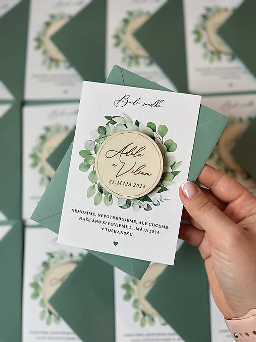 Papiernictvo - Svadobné oznámenie 254 greenery s magnetkou - 16425265_